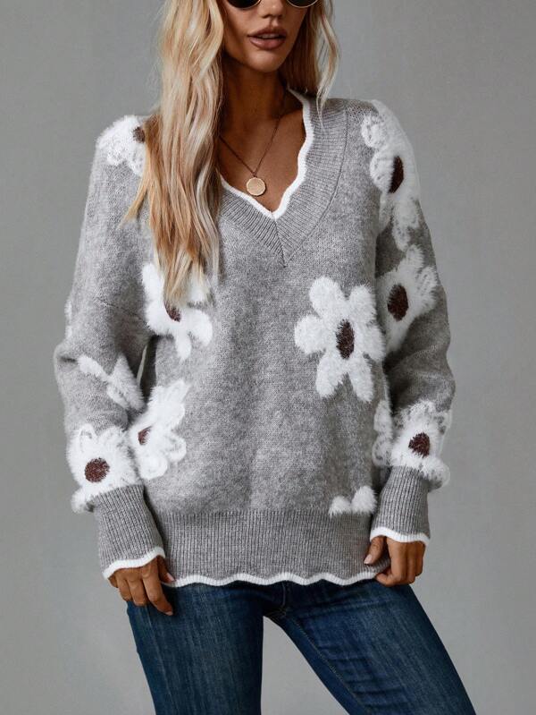 Paula - Elegant Floral Sweater with V-Neck