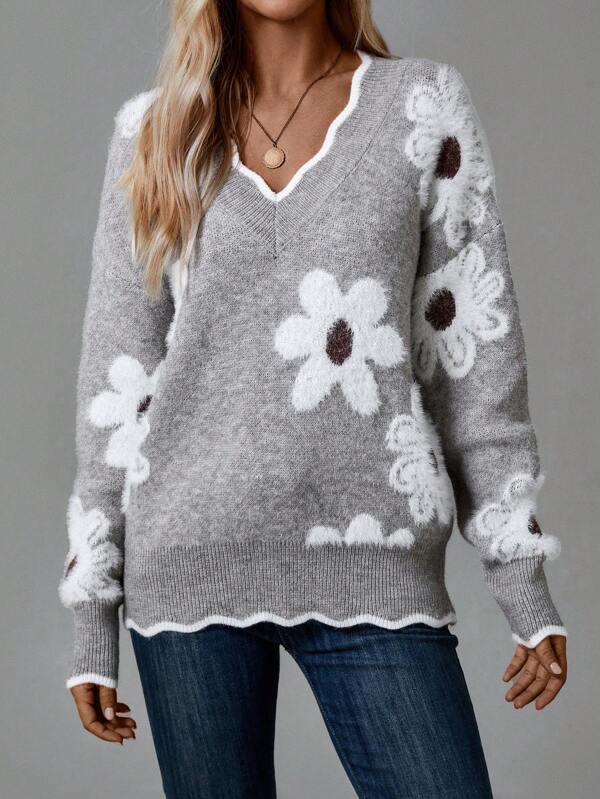 Paula - Elegant Floral Sweater with V-Neck