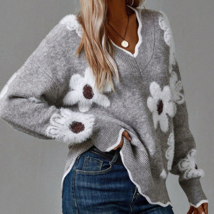 Paula - Elegant Floral Sweater with V-Neck