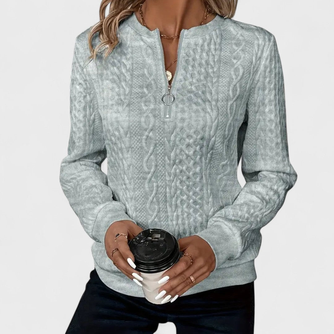 Minda - Women's Cable Knit Zip Sweater