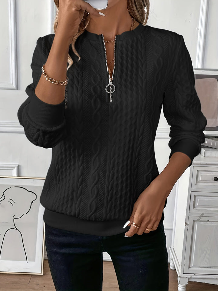 Amalie - Cable Knit Zip-Up Sweater for Women
