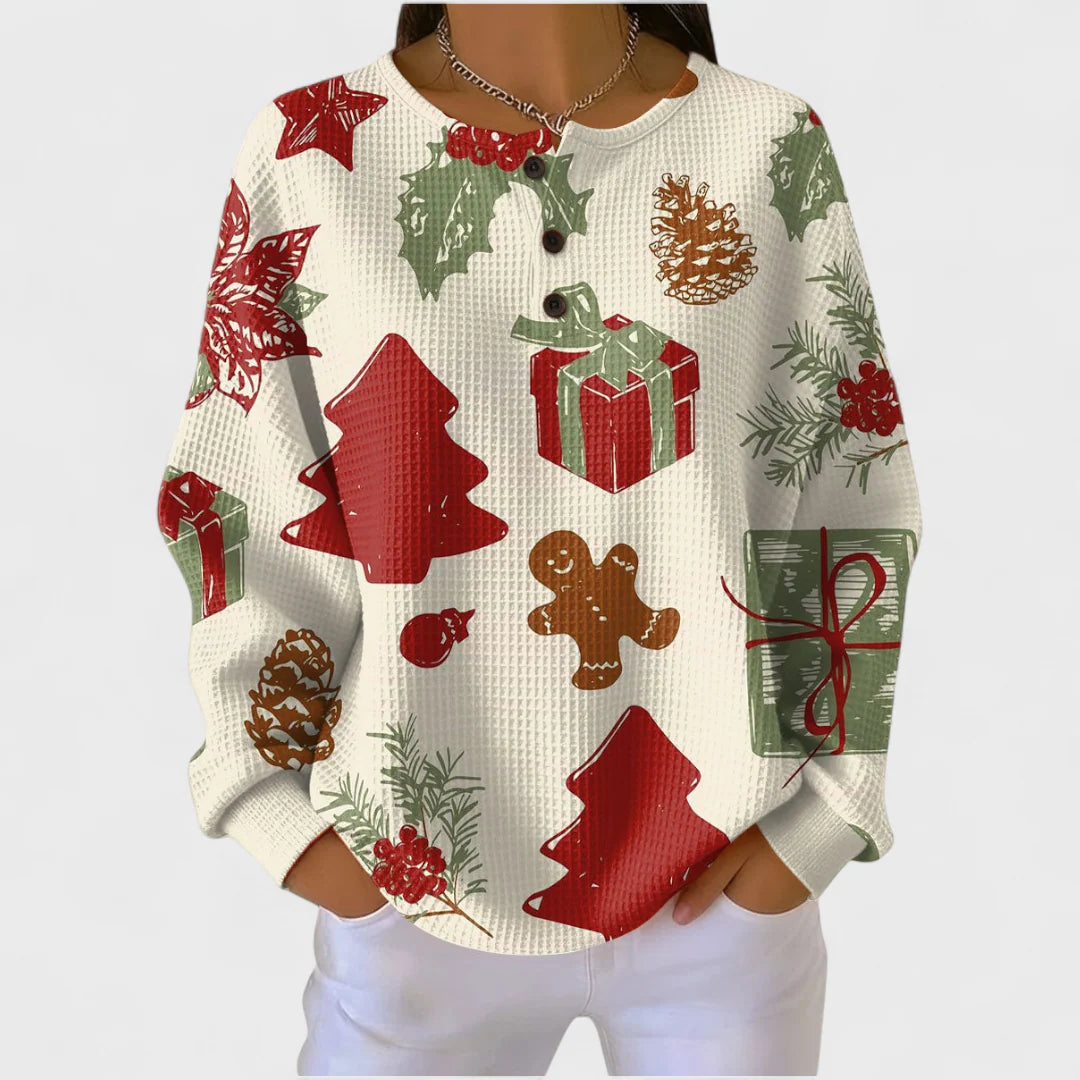 Olivia – Cream-colored sweater with Christmas motifs