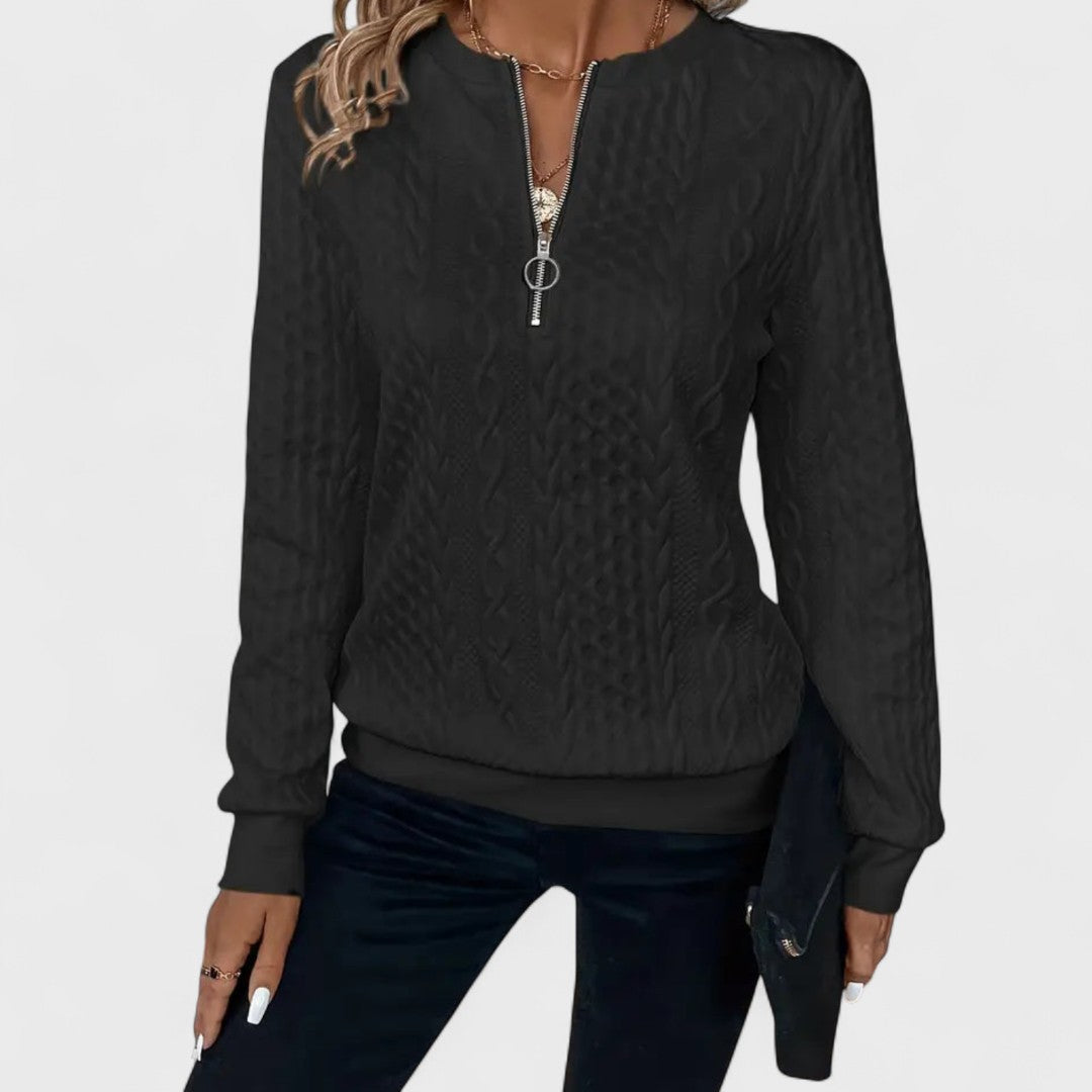 Minda - Women's Cable Knit Zip Sweater