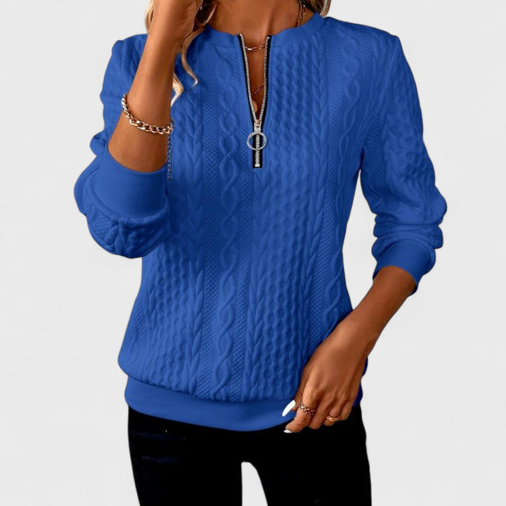 Minda - Women's Cable Knit Zip Sweater