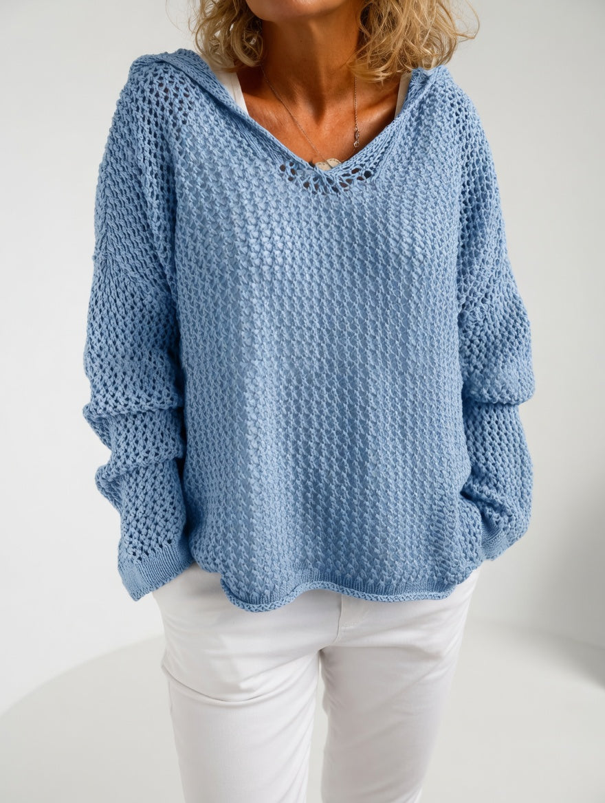 Évarielle™ — Open-Knit Sweater with Relaxed Collar