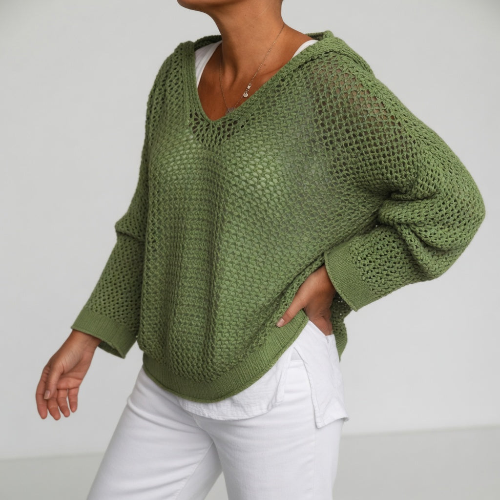 Évarielle™ — Open-Knit Sweater with Relaxed Collar