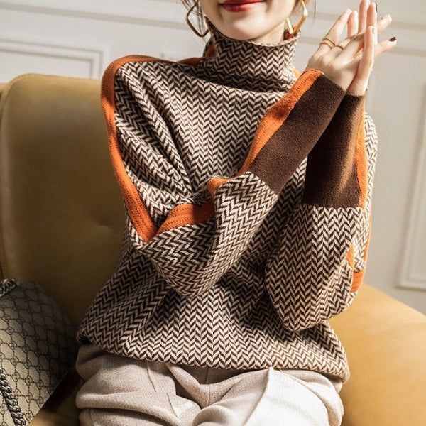 Clara™ | Contrast Stripe Turtleneck Sweater