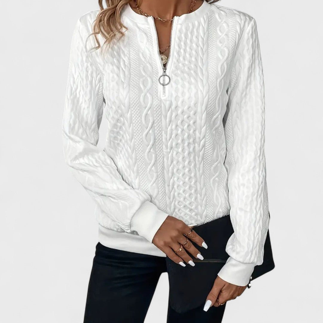 Minda - Women's Cable Knit Zip Sweater
