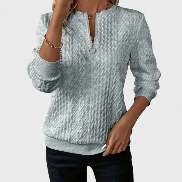 Minda - Women's Cable Knit Zip Sweater