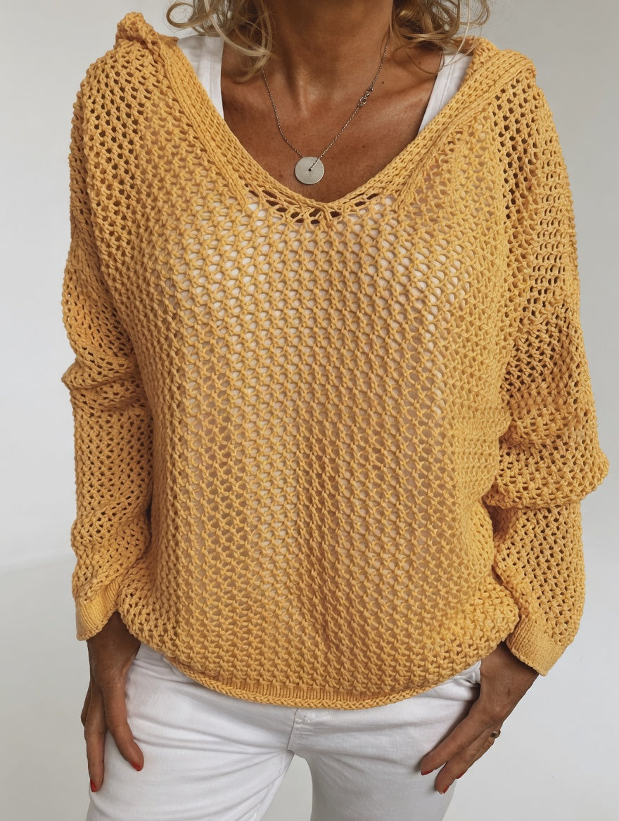 Évarielle™ — Open-Knit Sweater with Relaxed Collar