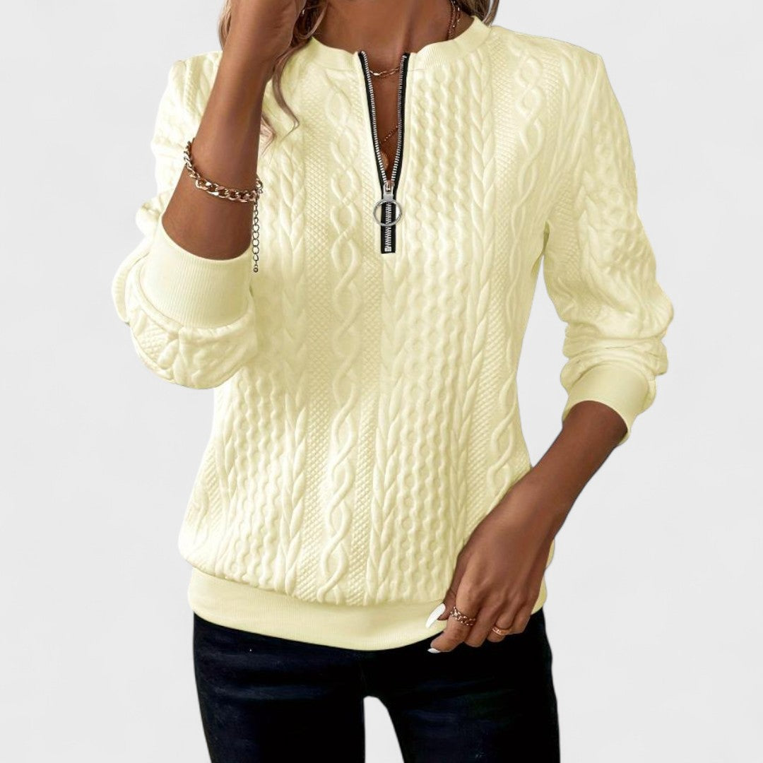 Minda - Women's Cable Knit Zip Sweater