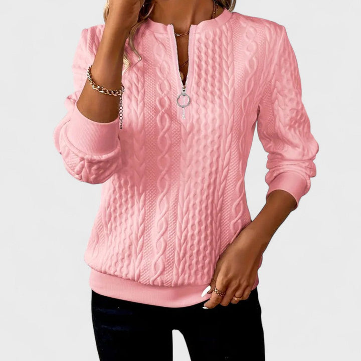 Minda - Women's Cable Knit Zip Sweater